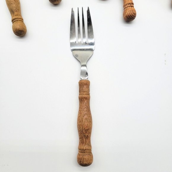 Harbor House Lifetime Cutlery Wooden Handled 6.5" Forks Lot Of 13 Made In Taiwan - Picture 2 of 6